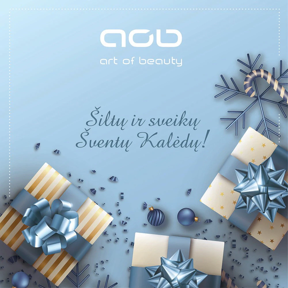 Mokyklos „Art of Beauty“ kalėdinis atvirukas „Šiltų ir sveikų Šventų Kalėdų!“ su dovanomis