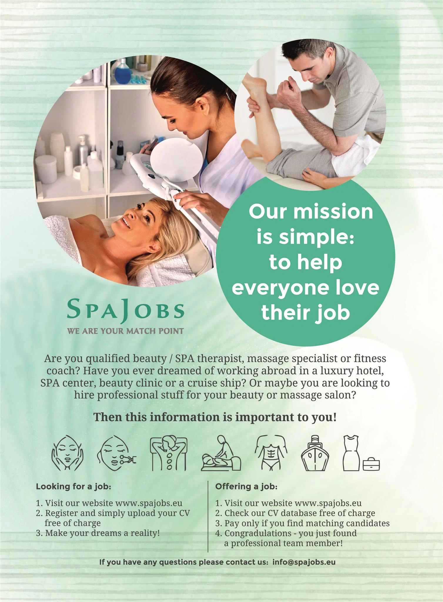 SpaJobs skrajutė anglų kalba apie darbo paiešką užsienyje grožio ir SPA specialistams SpaJobs skrajutė anglų kalba apie darbo paiešką užsienyje grožio ir SPA specialistams