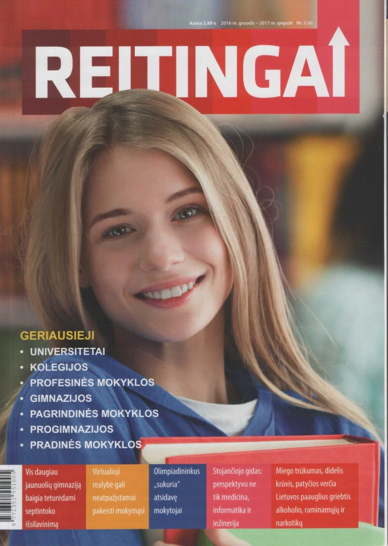 Žurnalo „Reitingai“ viršelis su šypsančia mergina ir geriausių mokyklų sąrašu